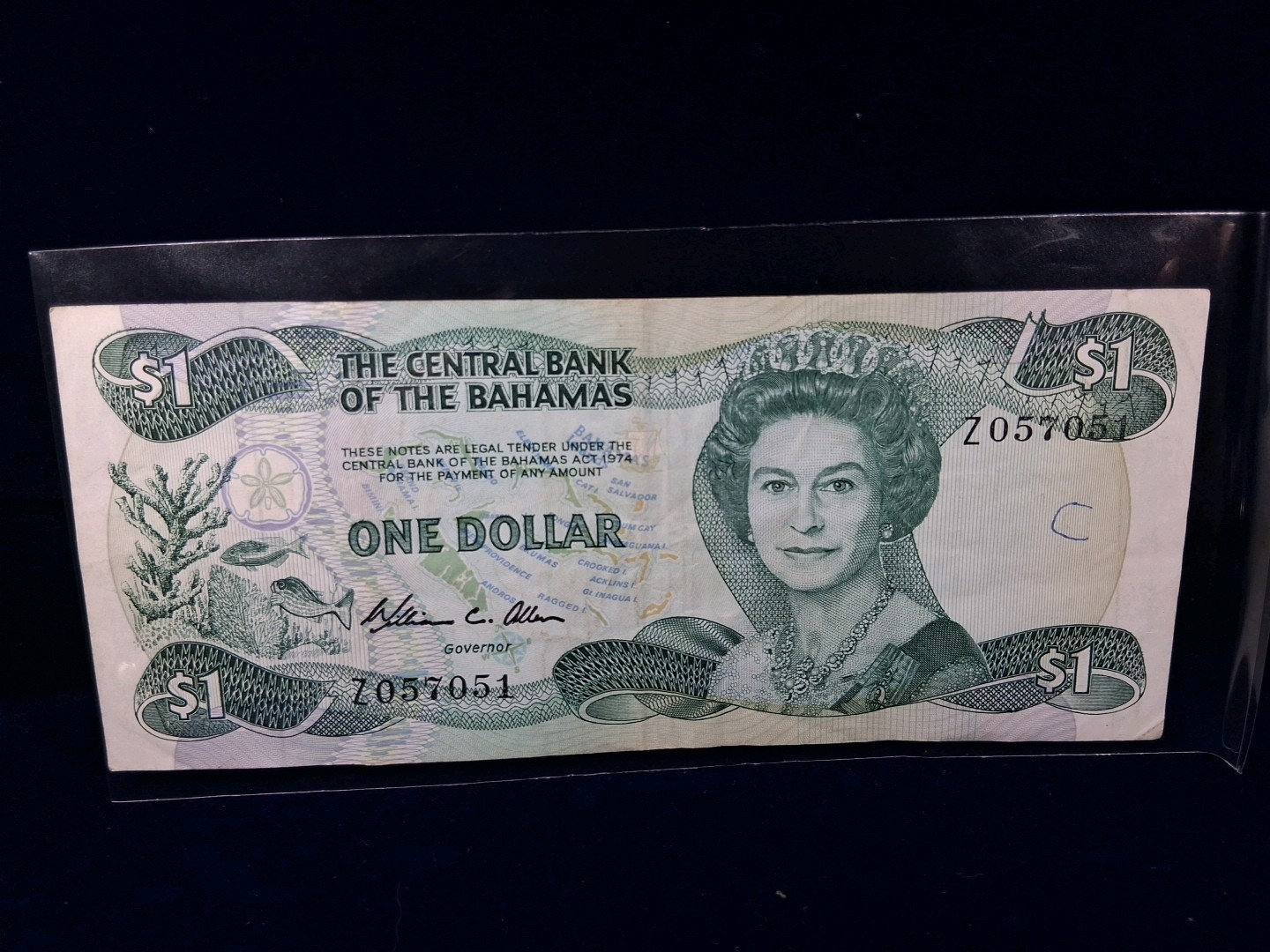 1974 BAHAMAS BANK NOTE ONE DOLAR
