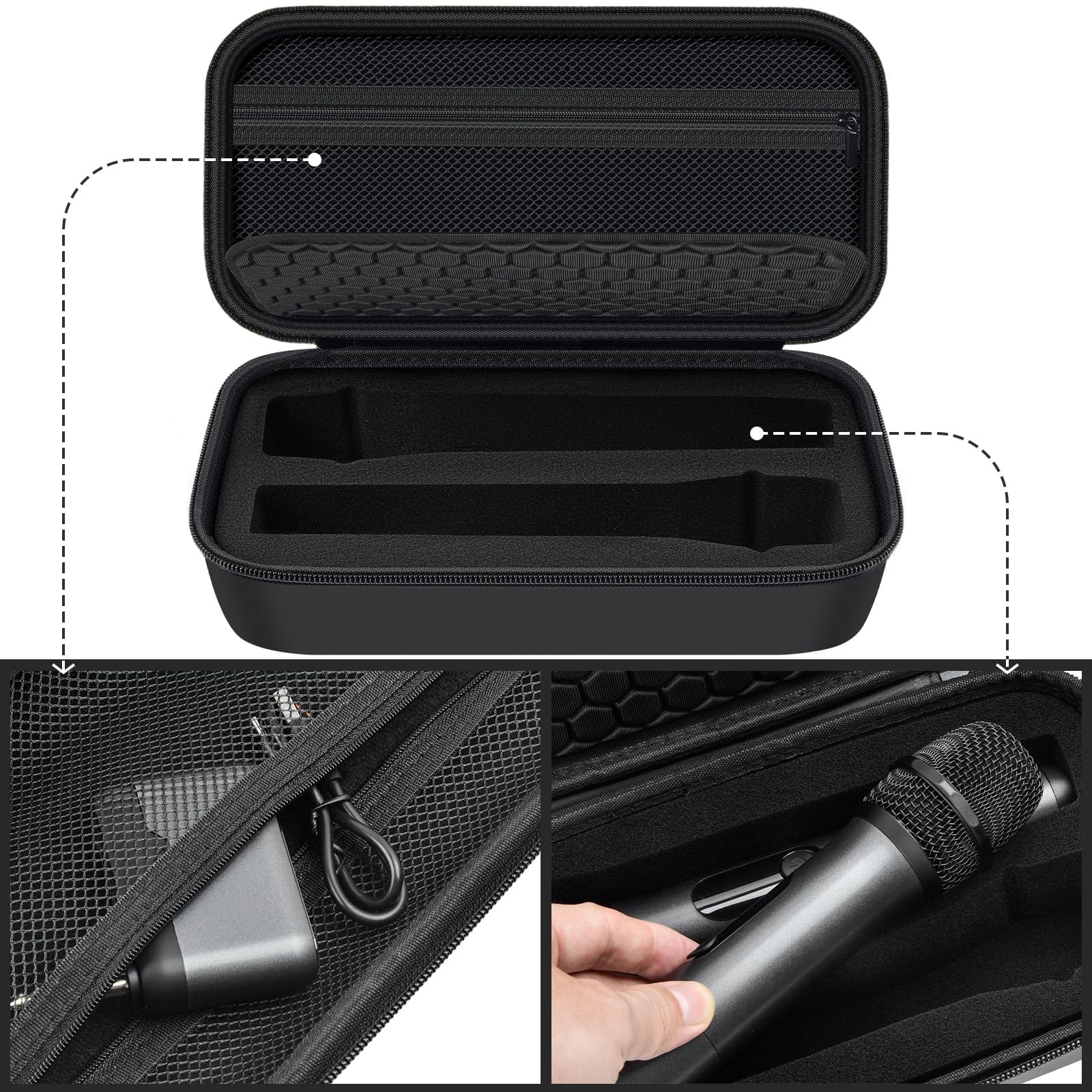 Comecase Wireless Microphone Case Compatible 11.2 x 5.9 x 3.1 inches, Black