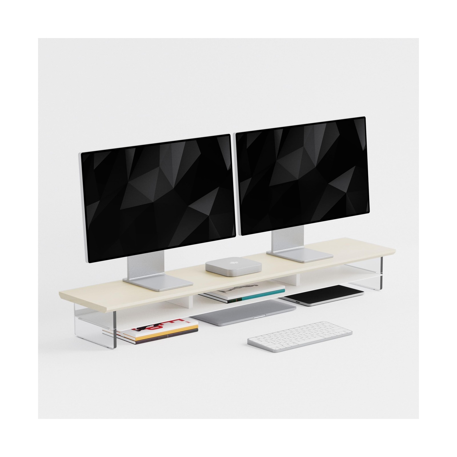Dual‑Tier Monitor Stand for Modern Desk Setup – Minimalist Wooden an