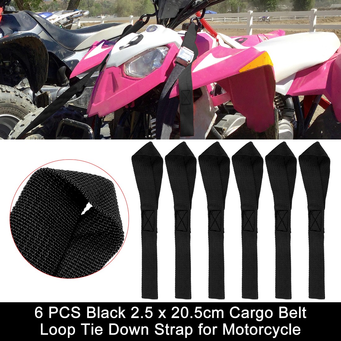 6 PCS 2.5 x 20.5cm Cargo Belt Loop Tie Down Strap for Motorcycle new