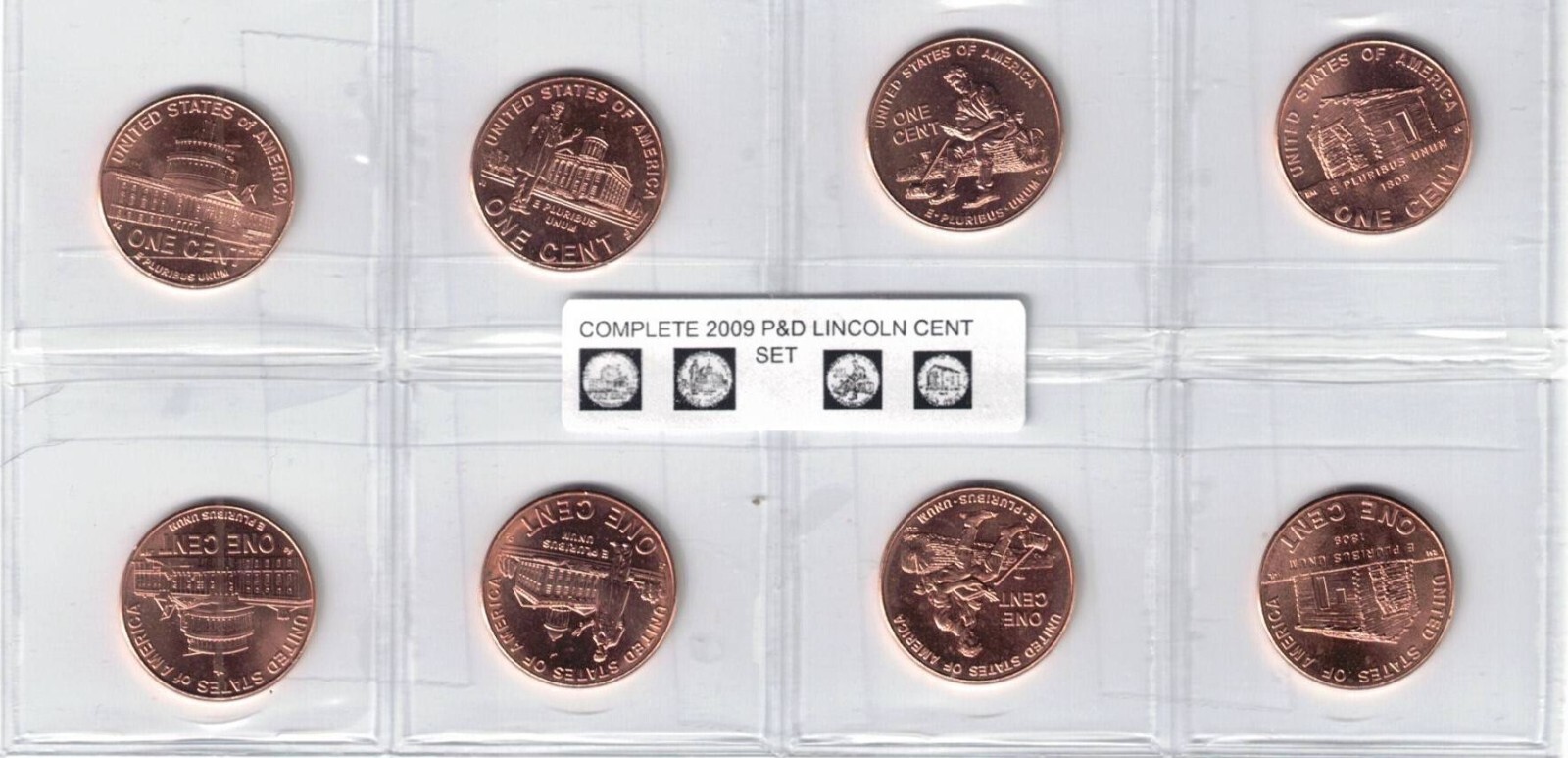 2009-P&D Lincoln Cent Set 8 Coins {BU} Lot#1