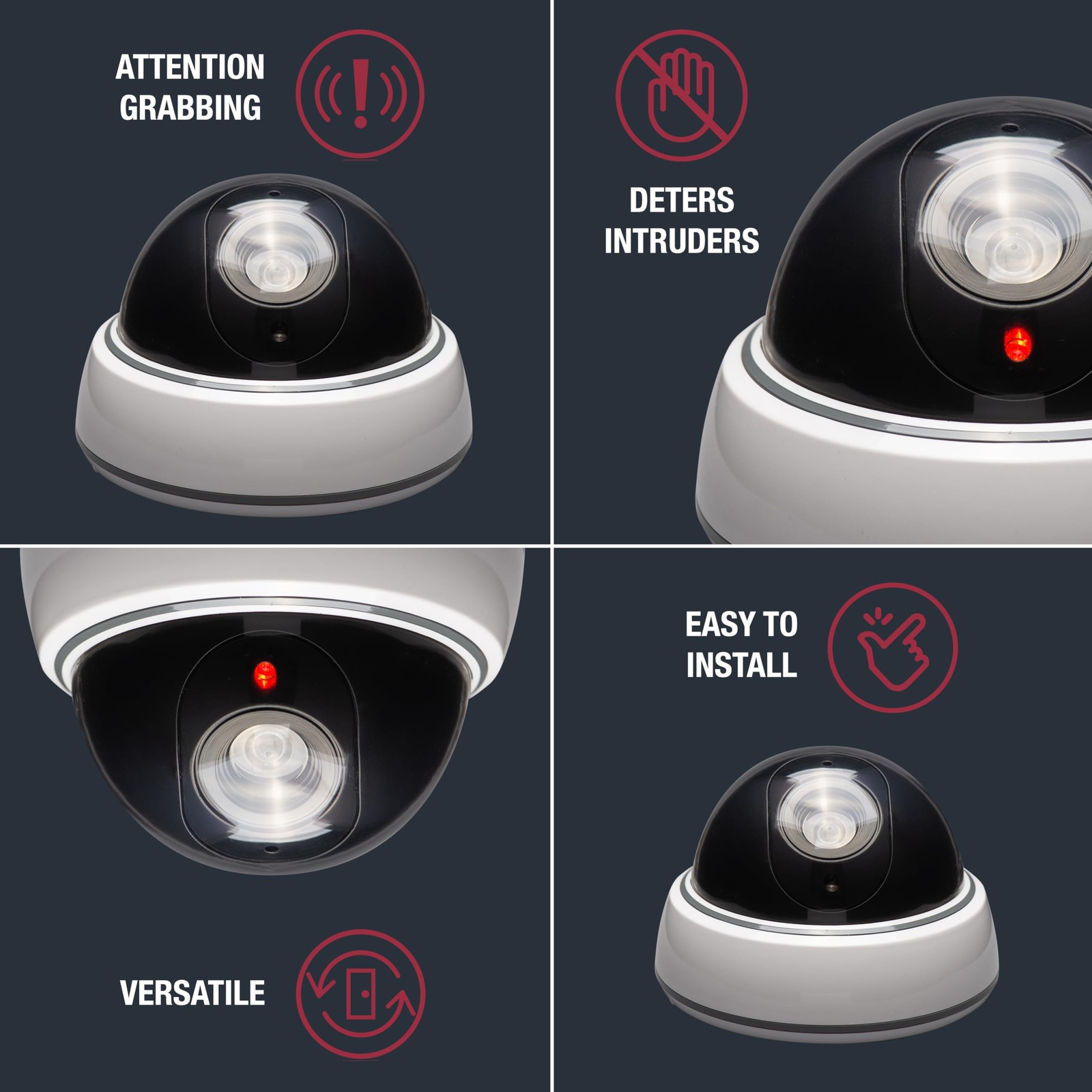 SABRE Fake Dome Security Camera, Flashing Red Light For 1 Pack, White