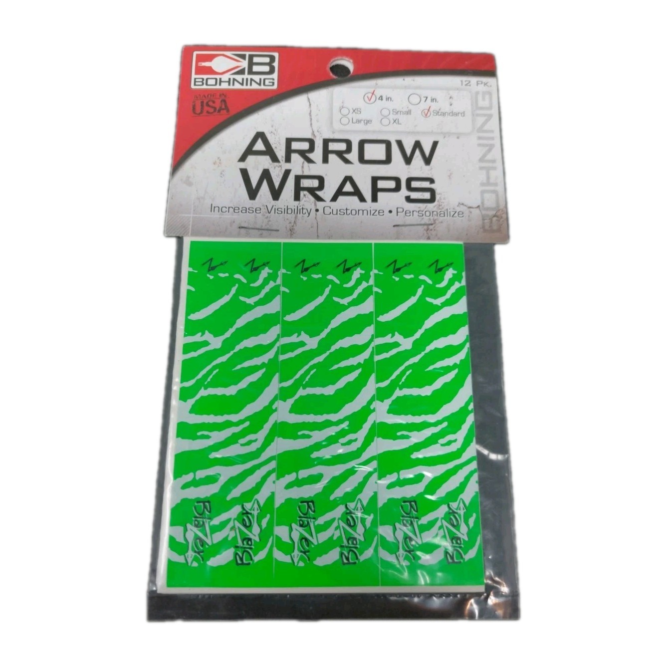Bohning 12 Pack 4" Arrow Wraps: Green & White Tiger Stripes: Vinyl Stickers