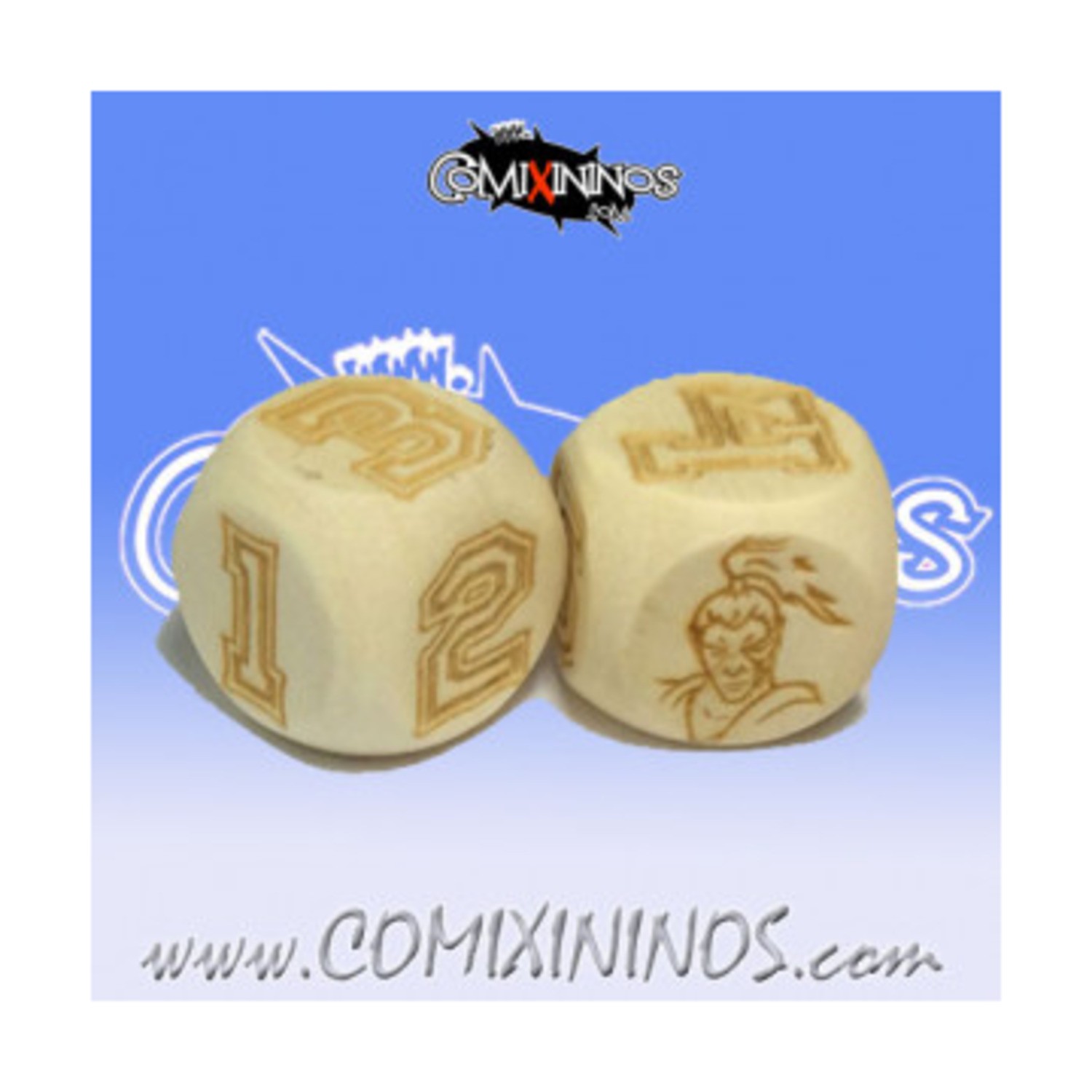 Comixininos Wood Dice 20mm Set of 2 Wood Elf Dice w/Numbers New