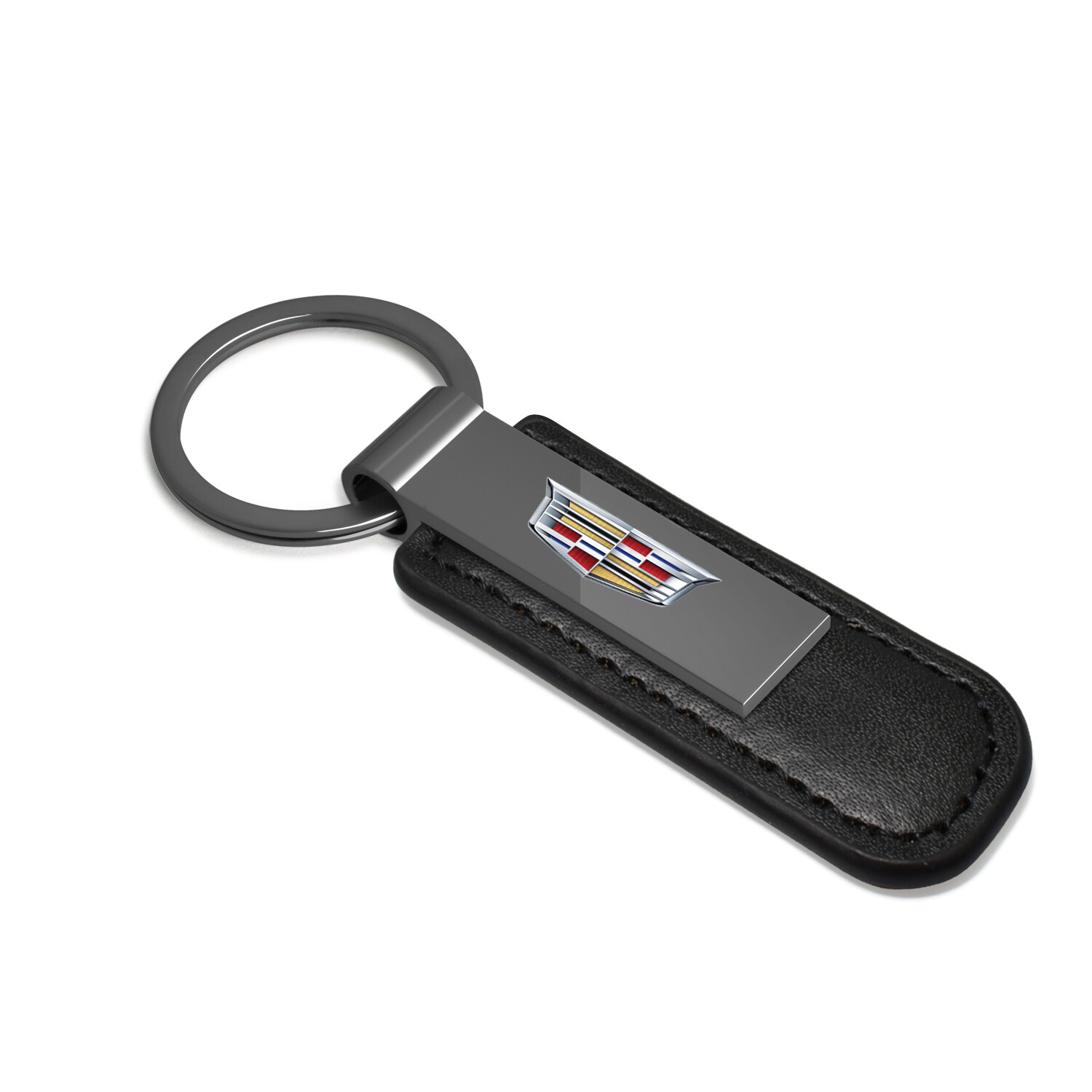 Cadillac Crest Logo Black Metal Plate Black PU Leather Key Chain