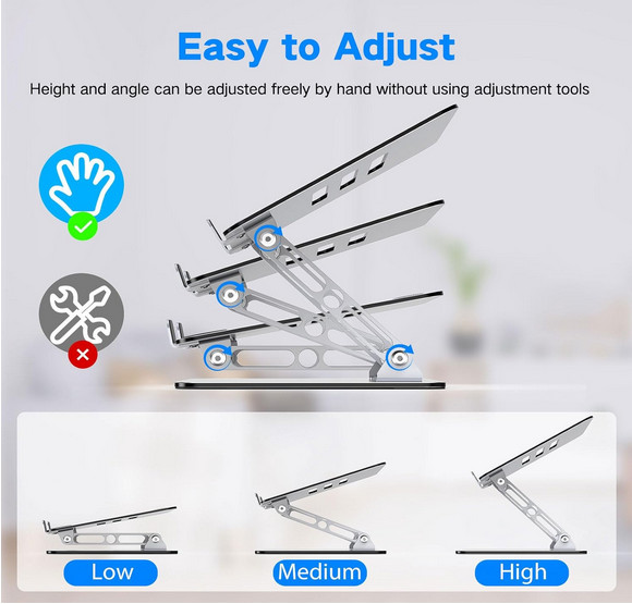 Adjustable Metal Laptop Stand Foldable Notebook Riser Ventilated Cooling Holder