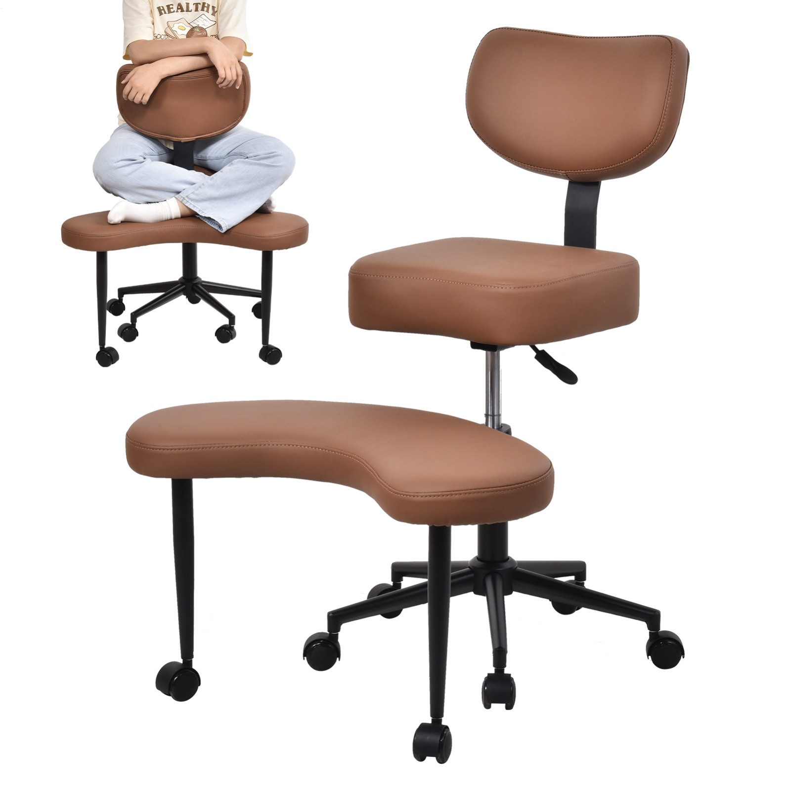 Ergonomic Cross Legged Chair, 360° Swivel Meditation Chair Height Adjustable Sea