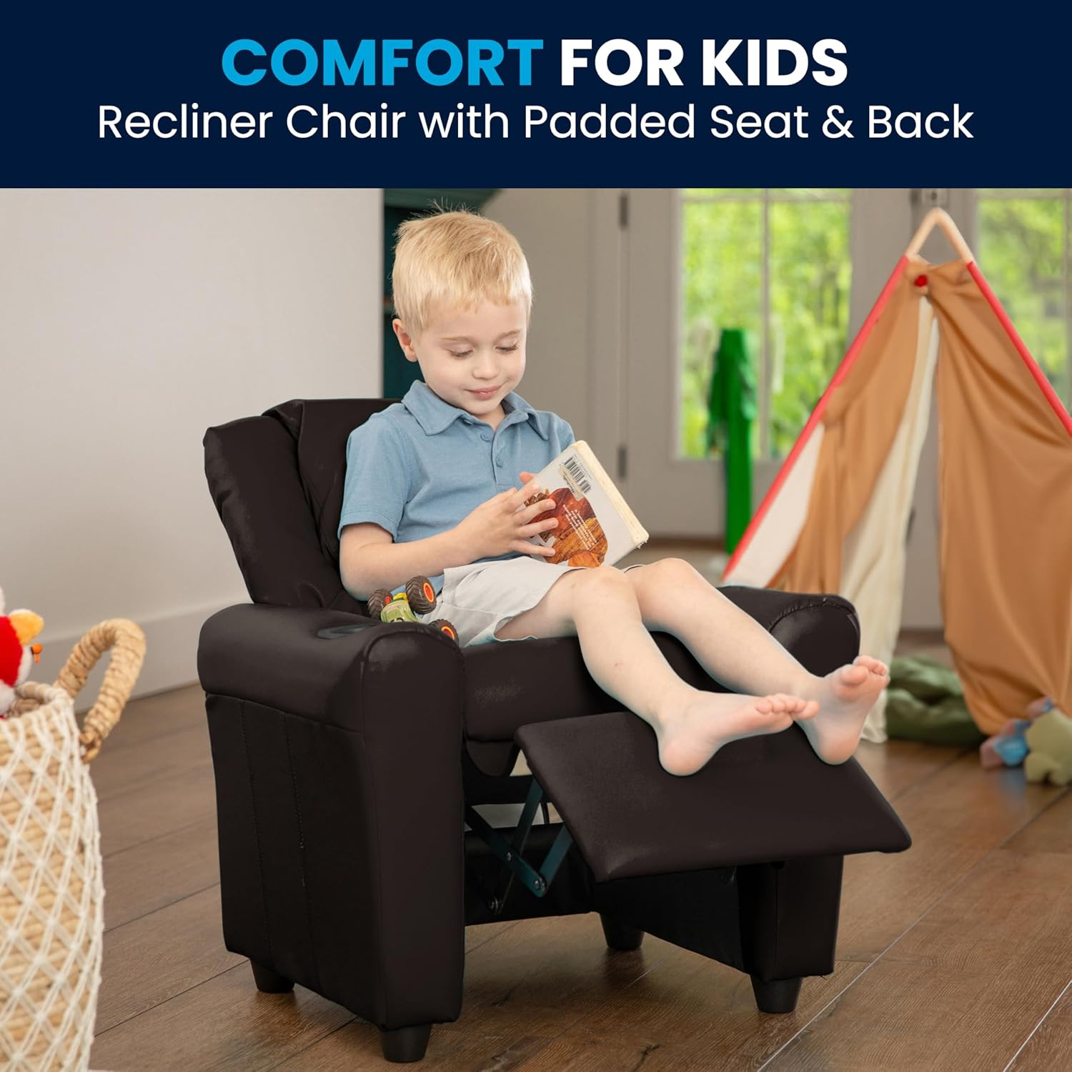 Flash Furniture Vana Leathersoft Kids Recliner with Cup Holder, Headrest, and Sa