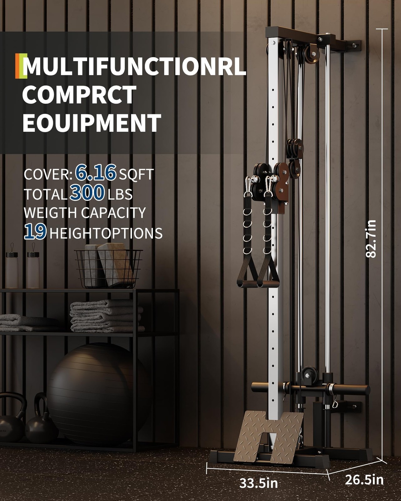 Wall Mount Cable Station LAT Pulldown Machine w/18 Positions Dual Pulley System