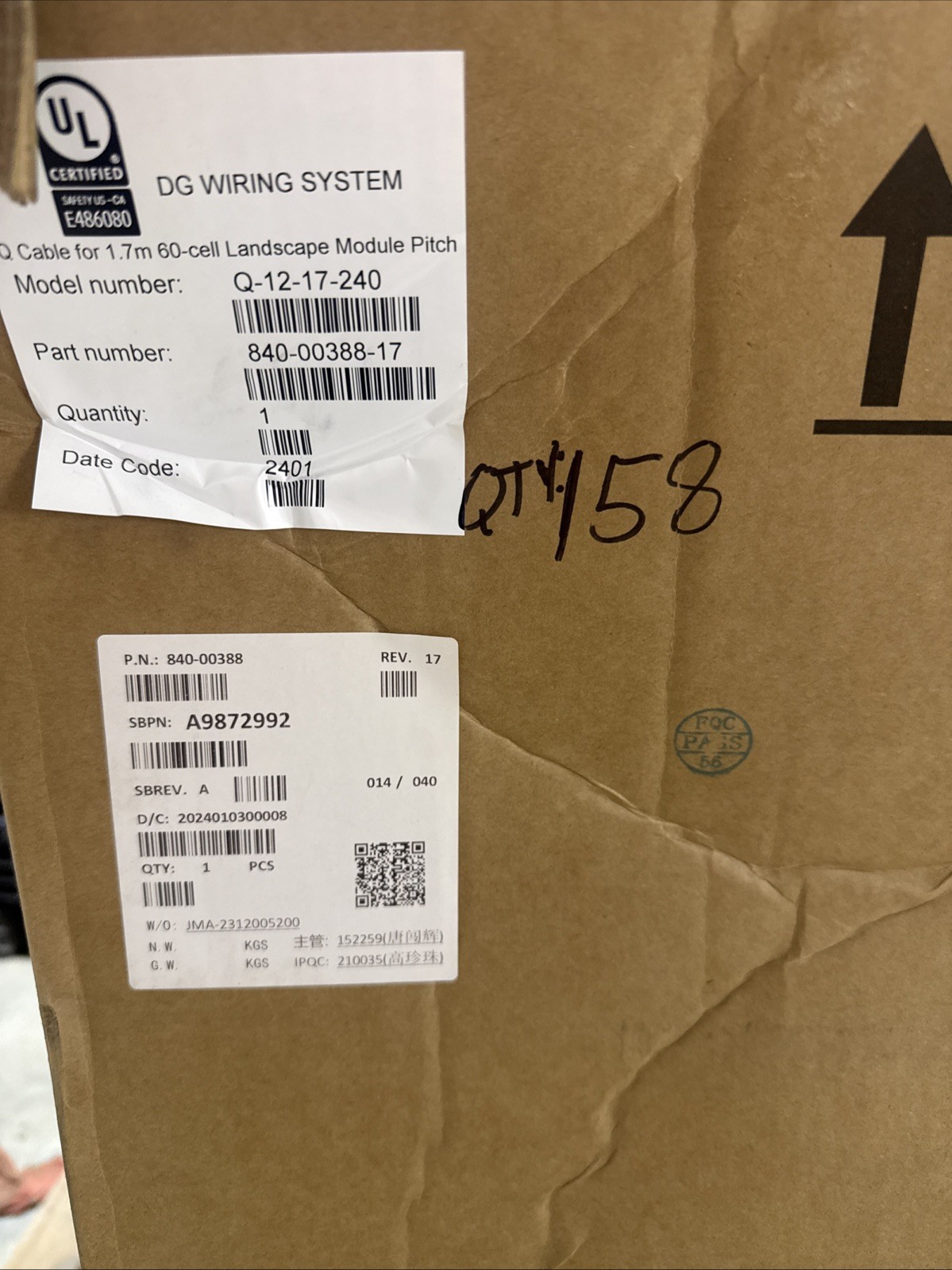 ENPHASE Q-12-17-240 840-00388 FULL BOX OF 158 CELL LANDSCAPE TRUNK CABLE