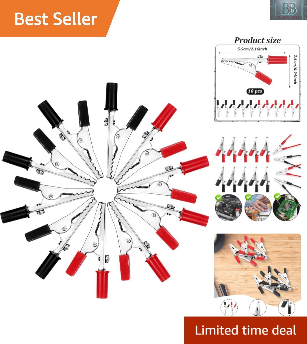 10 Pcs Red and Black Alligator Clips, Electrical Battery Crocodile Clamp Alli...