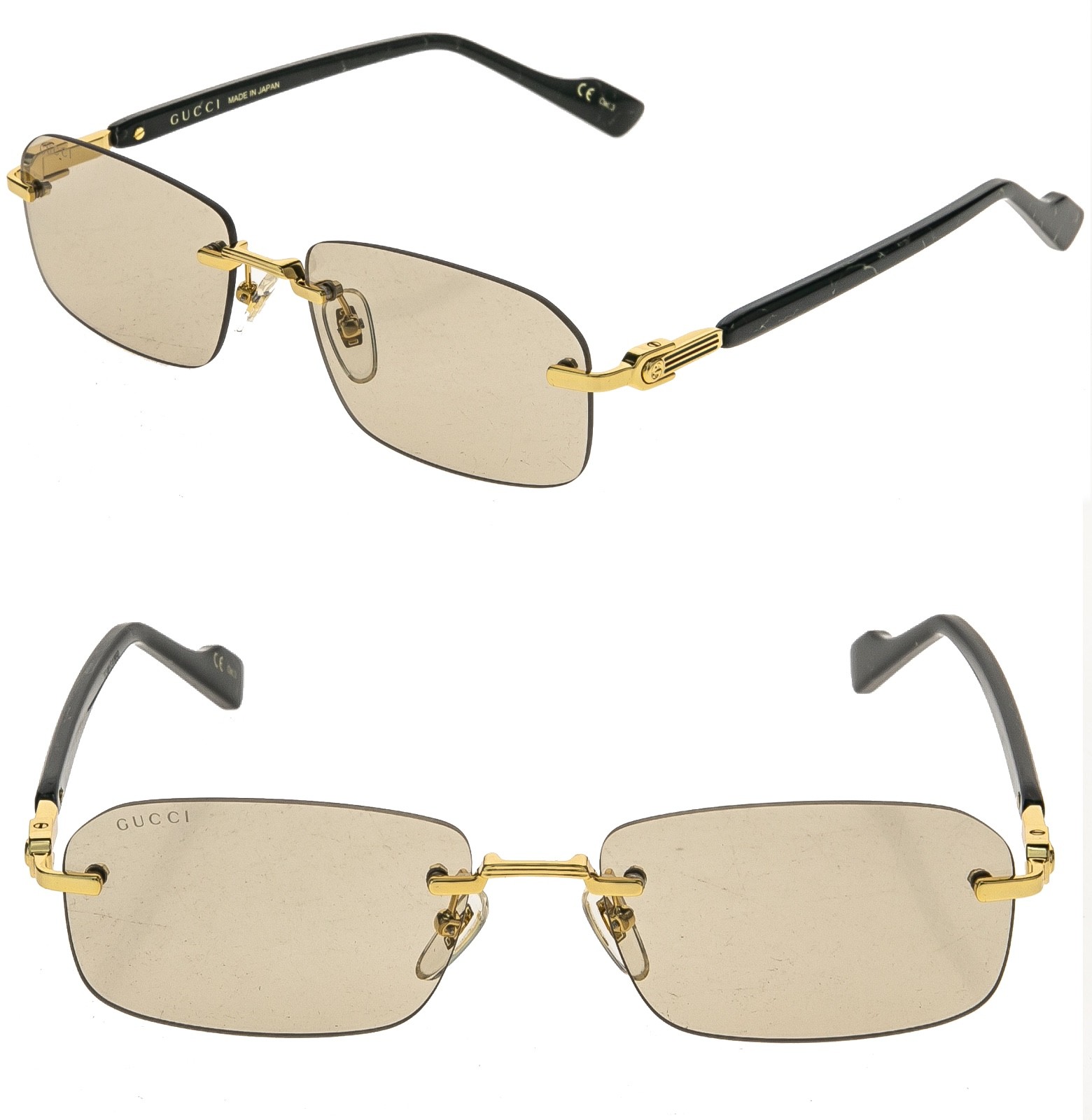 GUCCI GG1221S WEB Logo 1221 Black Yellow 005 Rimless Narrow Unisex Sunglasses
