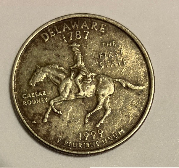 1999-P Delaware State Quarter (Error)(Missing Clad Layer)