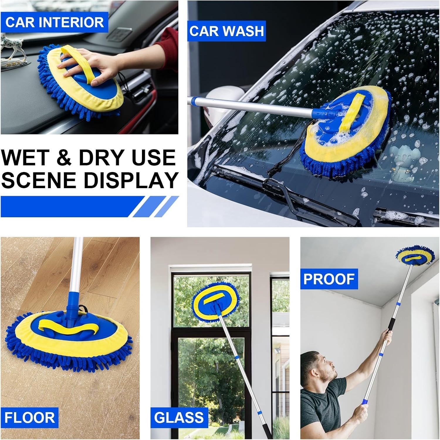 Comprehensive Car Care Kit - Adjustable 62" Mop Brush & Extra Microfiber Head