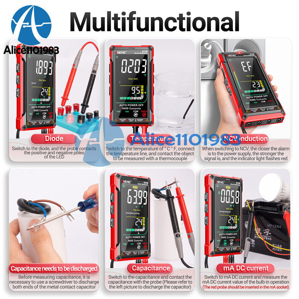 ANENG 622B Digital Smart Multimeter Auto Range DC/AC Meter infrared Laser Lamp