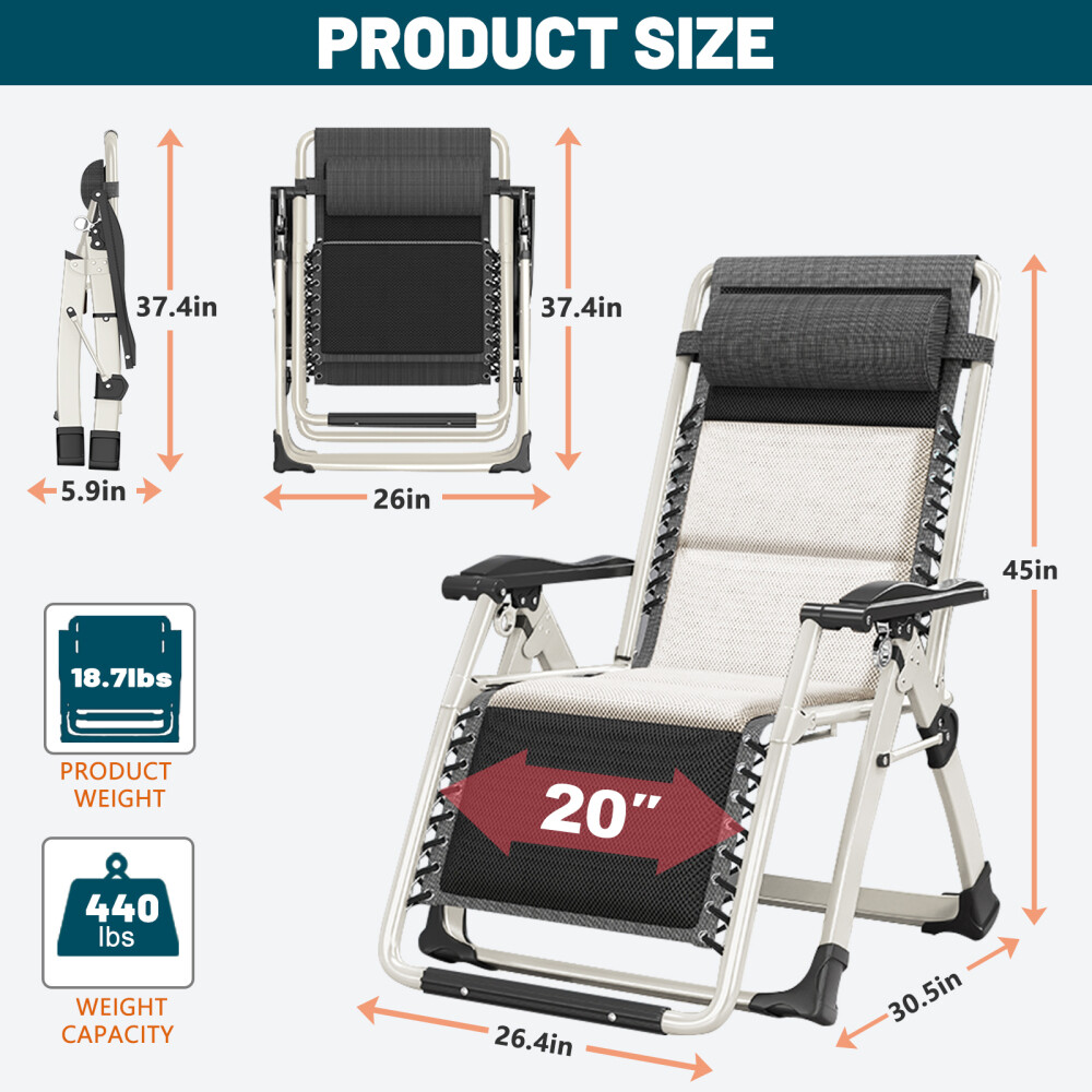 NAIZEA Adults Foldable Zero Gravity Chair Reclining Lounge Chairs w/Headrest