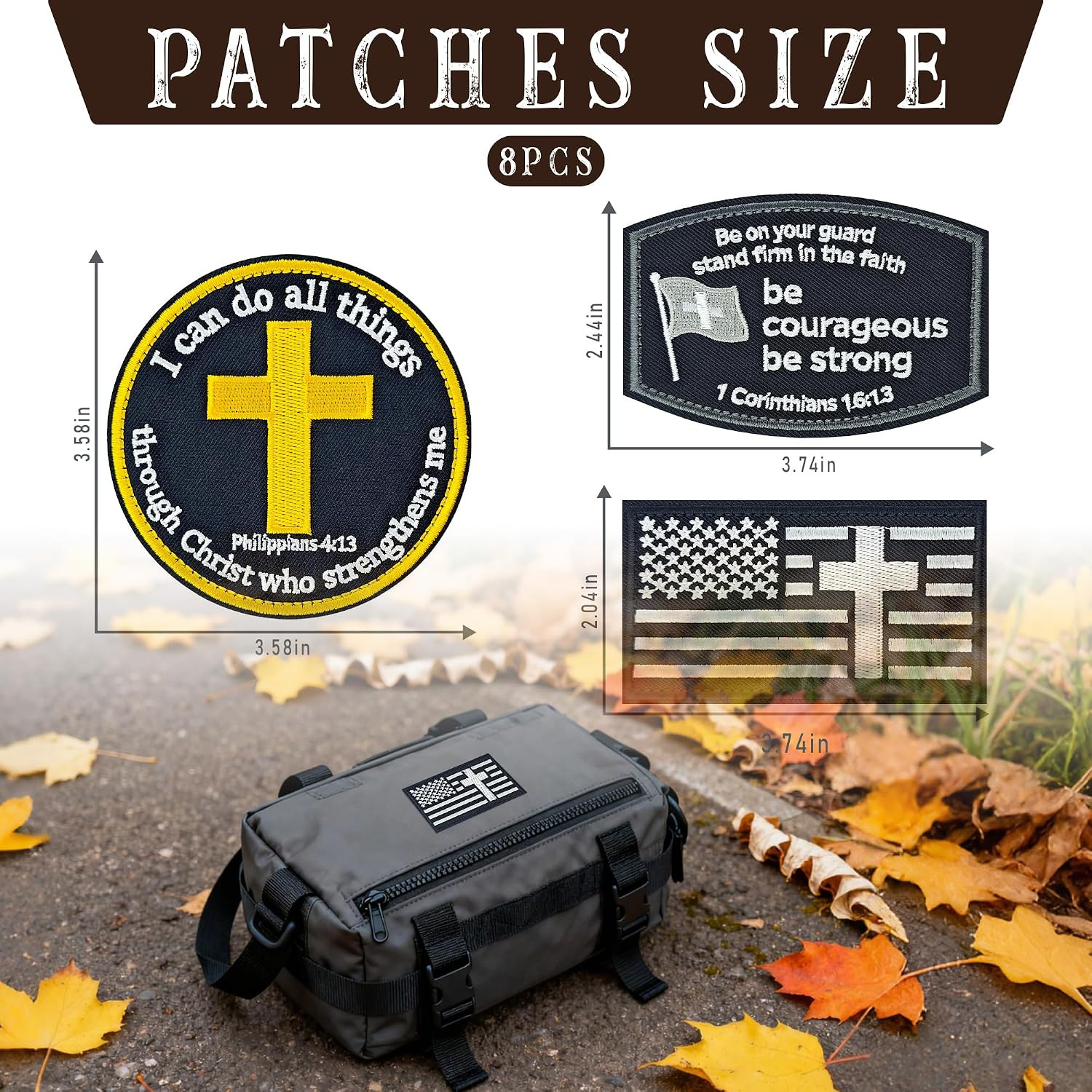 Tactical Christian Cross Patch for Men-8 Pack Military Morale Hook and Loop Patc