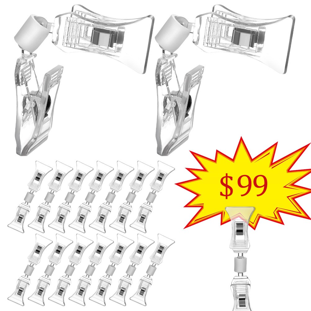 20Pcs Reusable Clear Plastic Double Headed Label Clips for Sign Holders