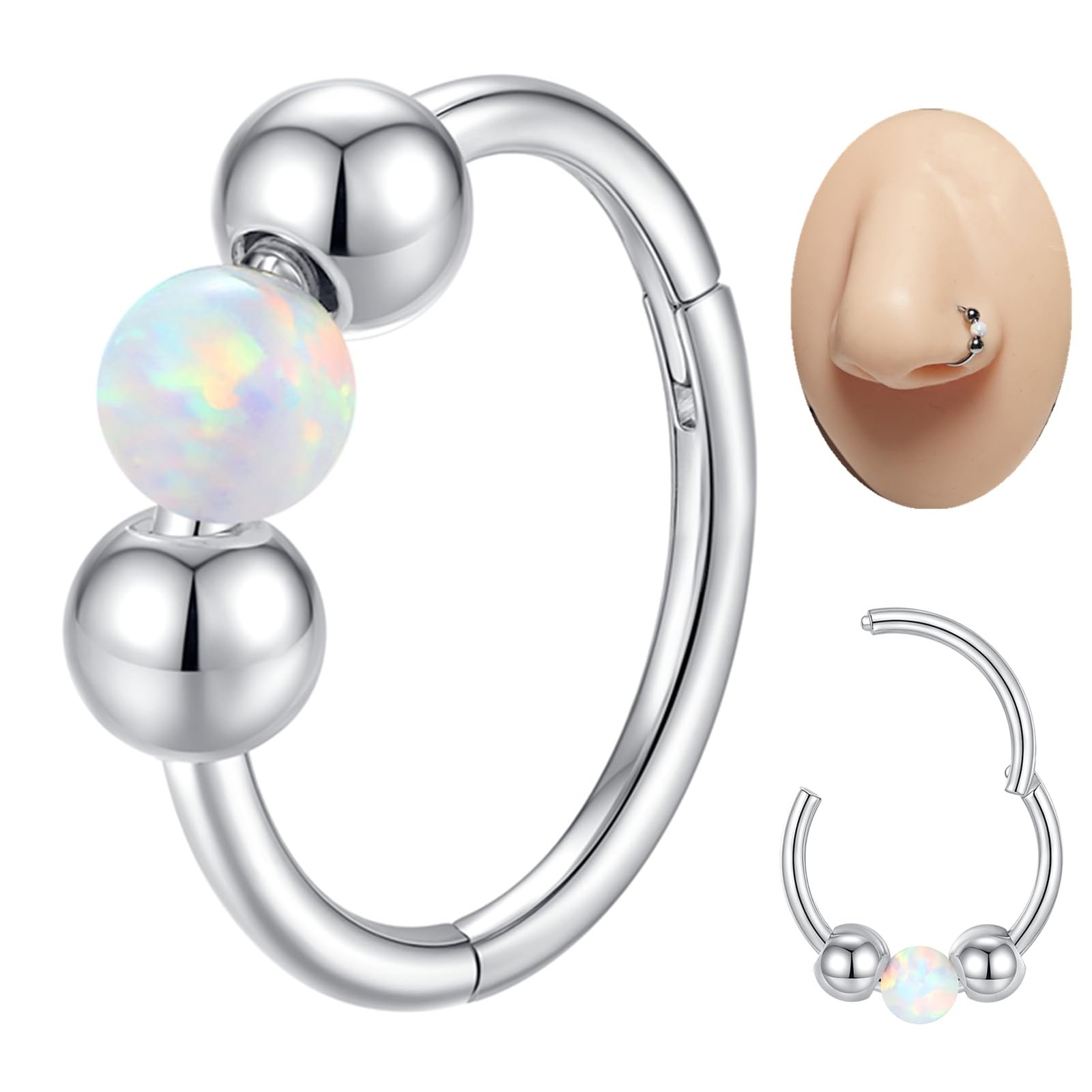 LOVEBODYJEWELRY 20G 7mm Opal Hoop Nose Ring for Women 7mm, White