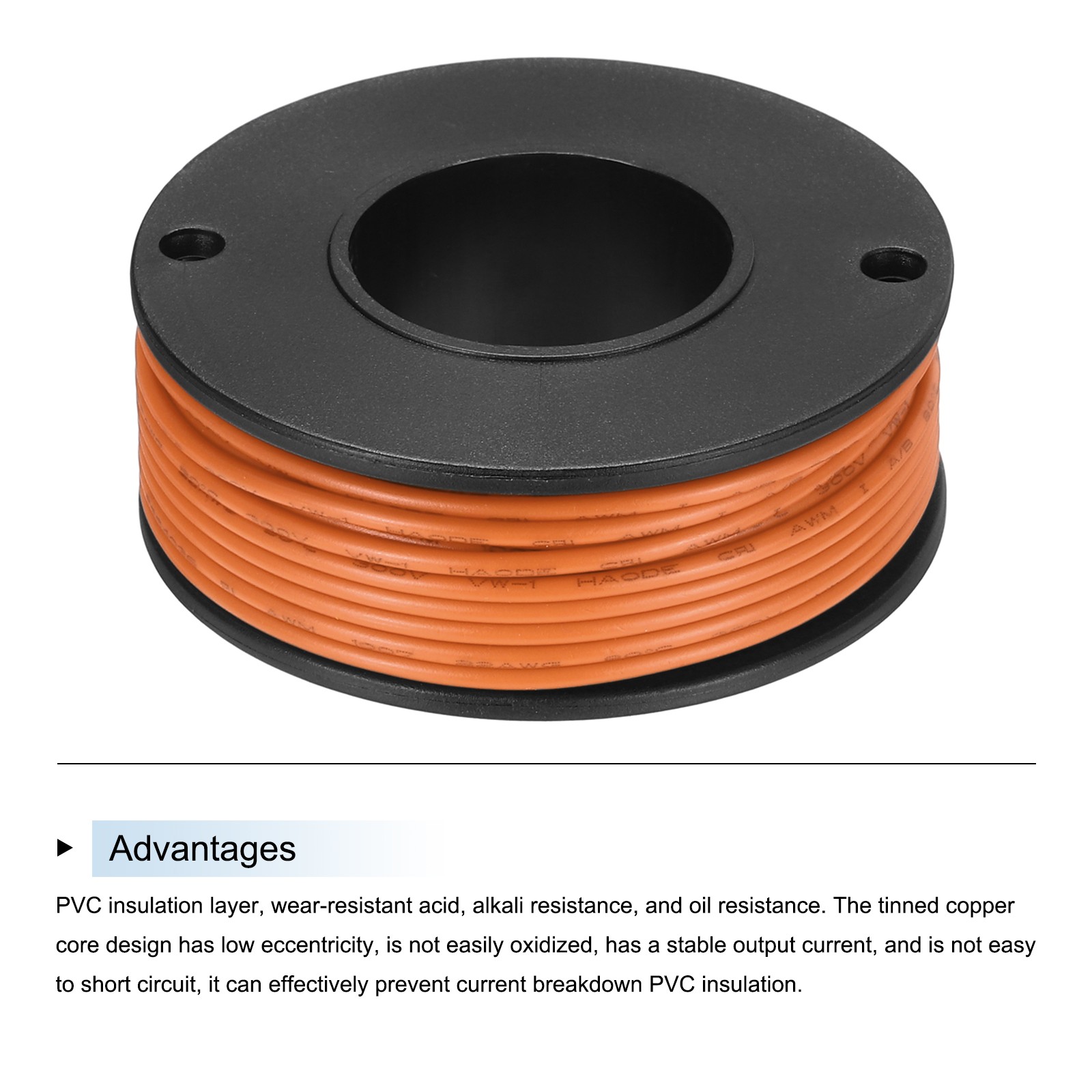 22AWG Stranded Wire PVC Hookup 10M/33ft Orange, Electrical Wire UL1007 Spool