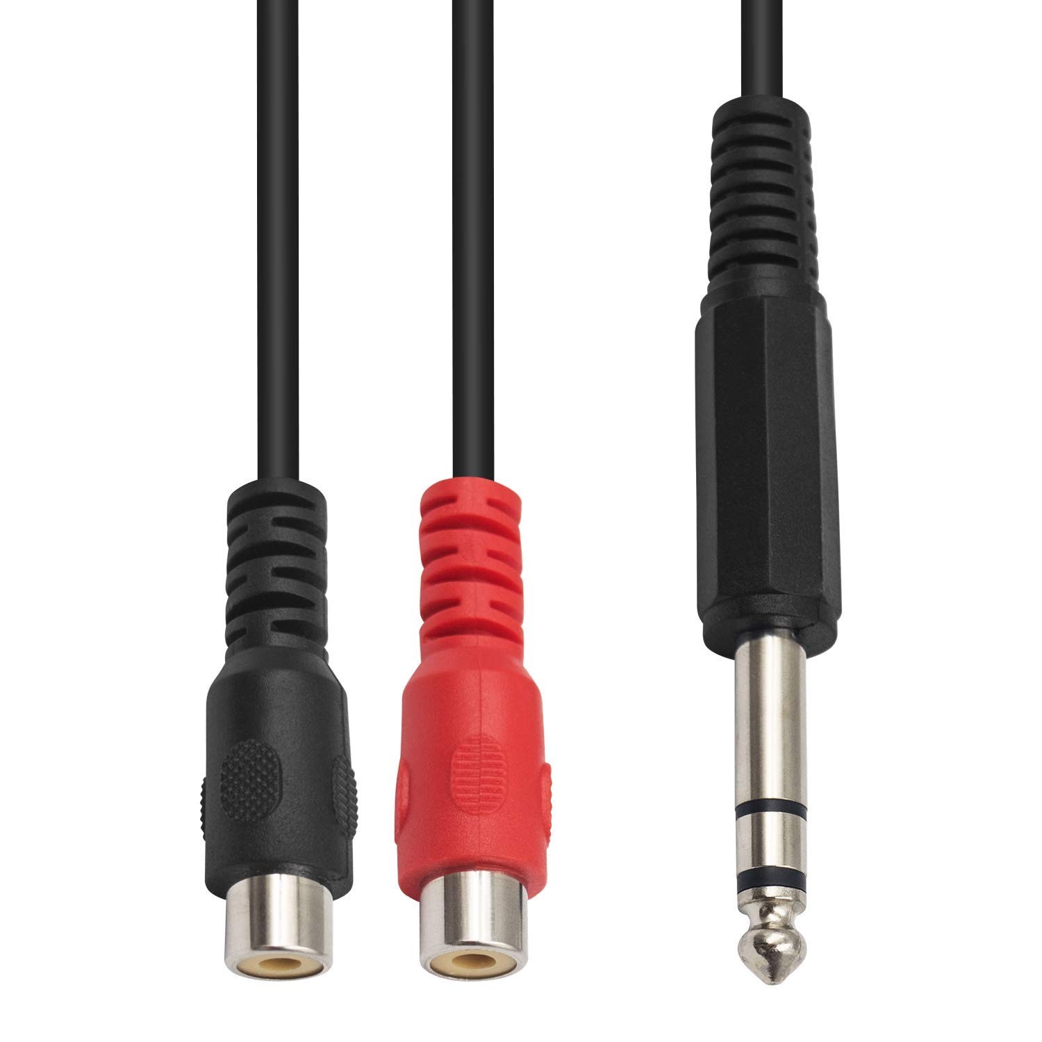 Poyiccot 6.35mm 1/4 inch TRS Stereo Jack Male to 2 RCA 20cm, Black& Red