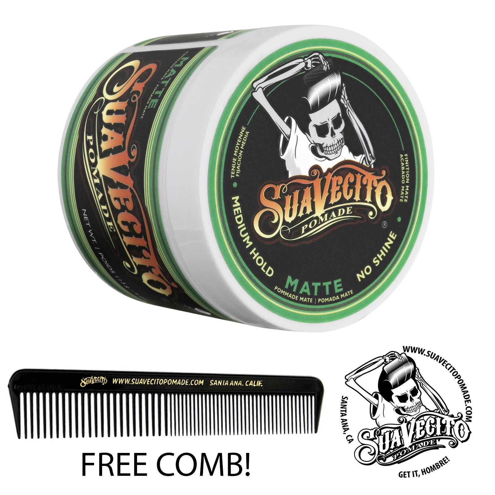 Suavecito Matte Pomade 4 oz. Can Medium Hold No Shine Natural Texture Hairstyles