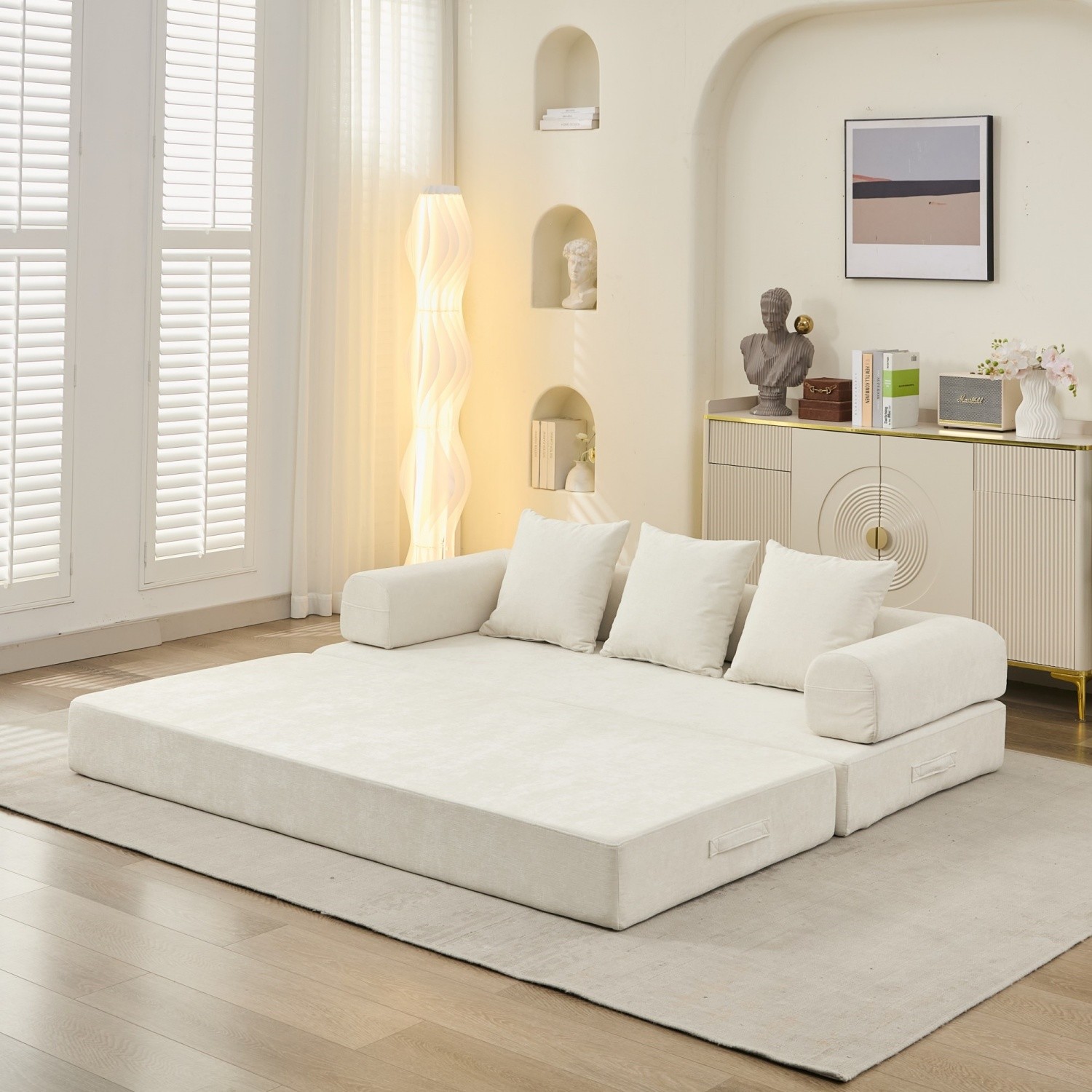 Convertible Sleeper Sofa Bed Floor Couch Sofa Chair Folding Sofa Bed w/ Pillows