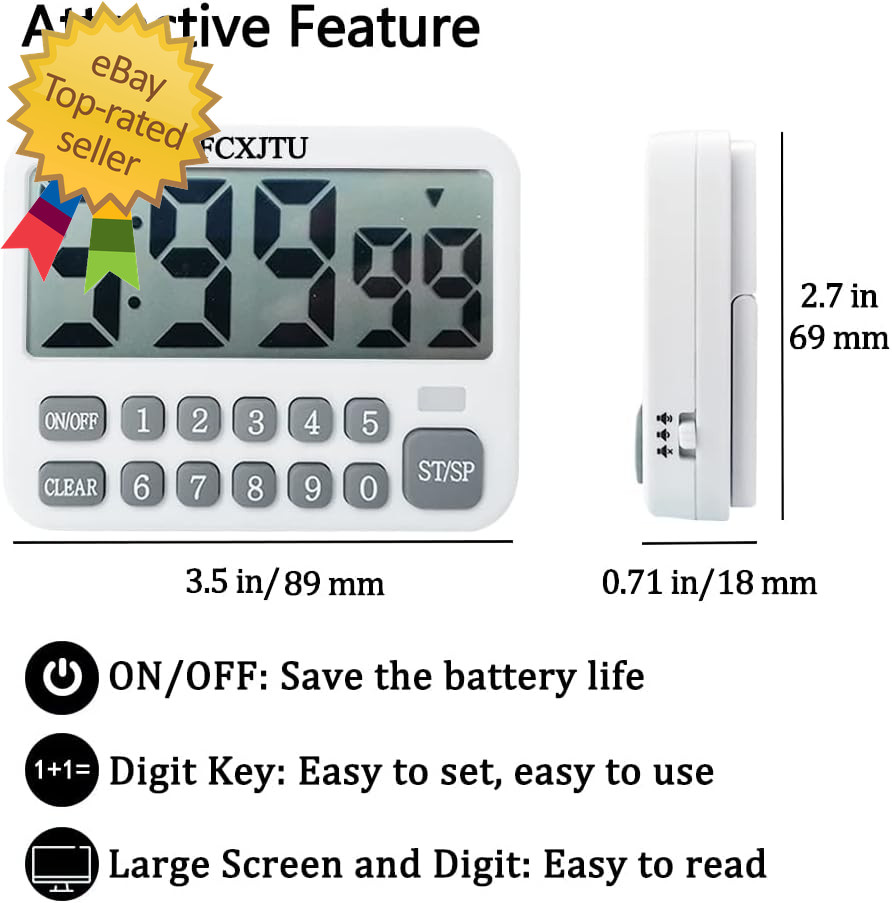Digital Kitchen Timer, Large Display Countdown/Up Timer with Digits Directly Inp