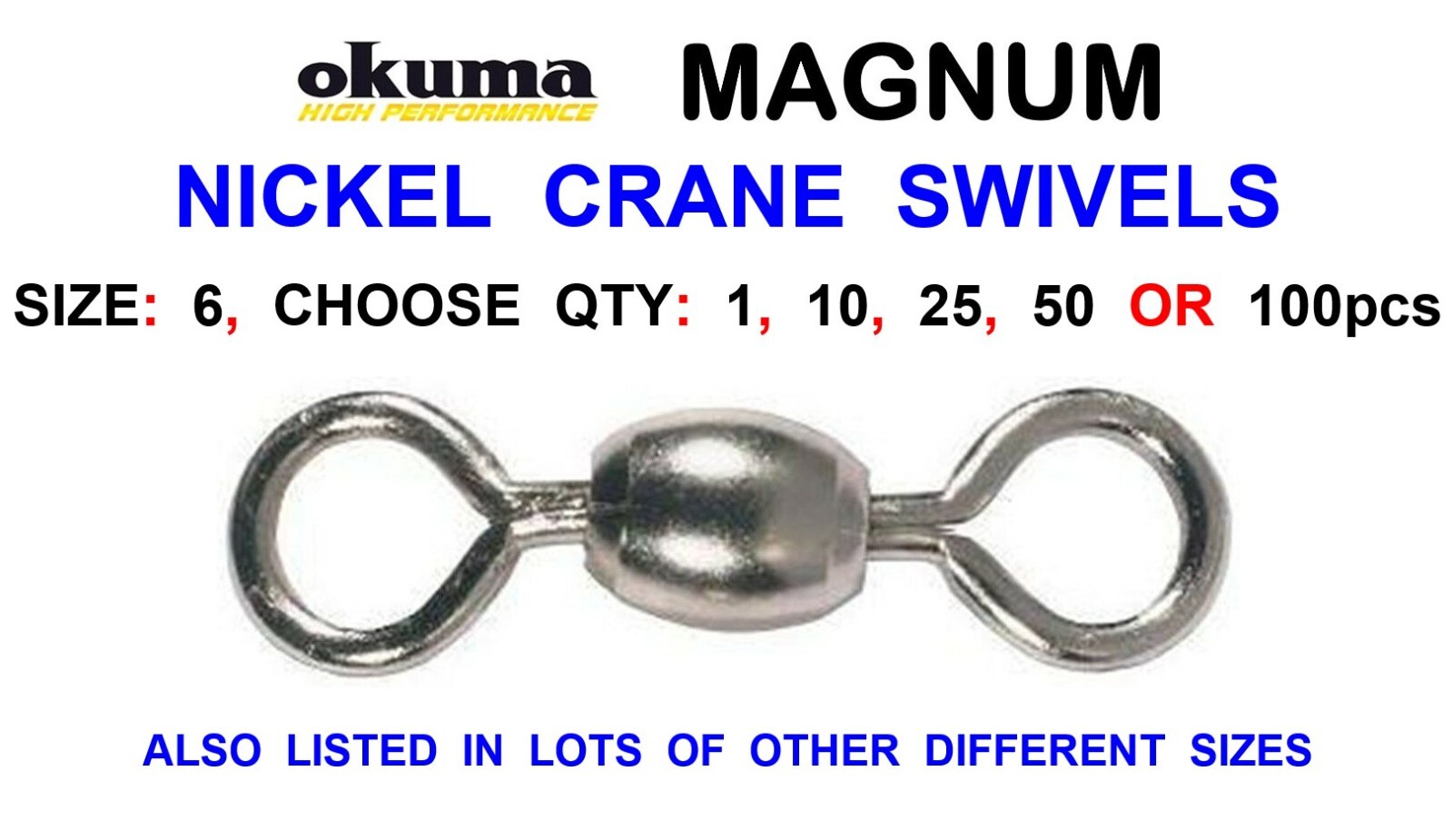 OKUMA SIZE 6 NICKEL CRANE SWIVELS FOR SEA FISHING LINE BAIT CLIP RIG FAST LINKS
