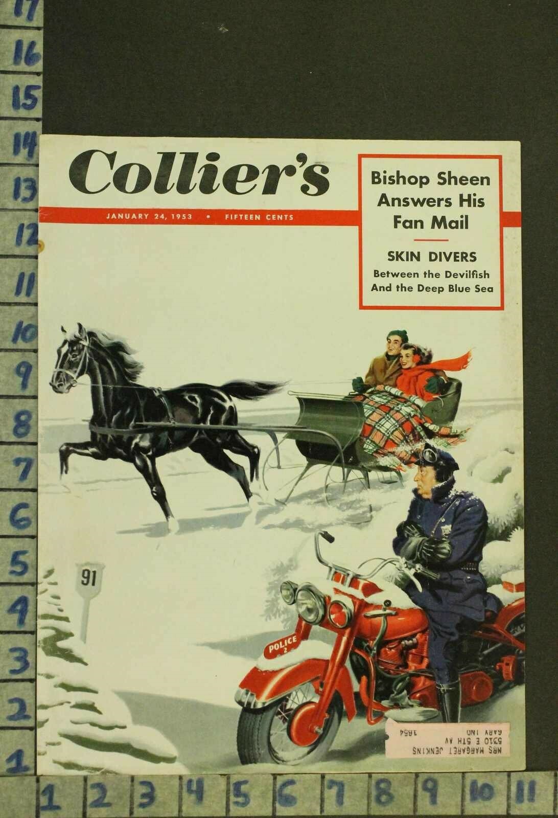 1953 EQUESTRIAN SPORT HORSE SLEIGH POLICE AUTO MOTORCYCLE ROMANCE COVER RN12