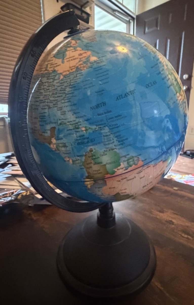 12” World Globe on Black Desktop Stand Educational Home Office Classroom Decor