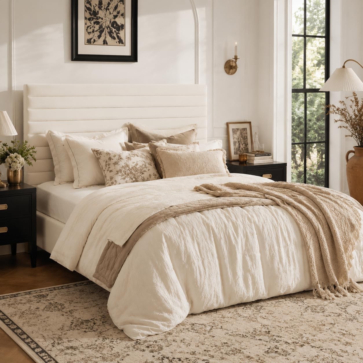 Full Bed Frame Velvet Upholstered Platform Bed with Adjustable Headboard
