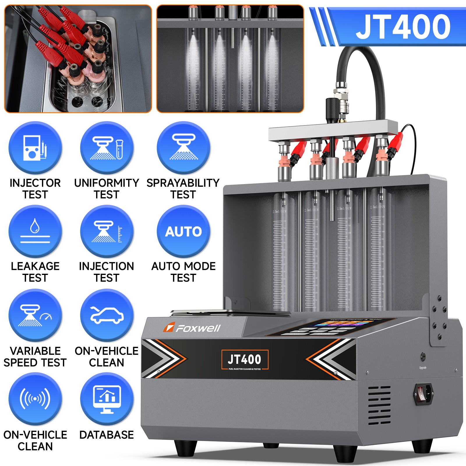 FOXWELL JT400 GDI EFI Fuel Injector Teseter Cleaner Ultrasonic Cleaning Machine