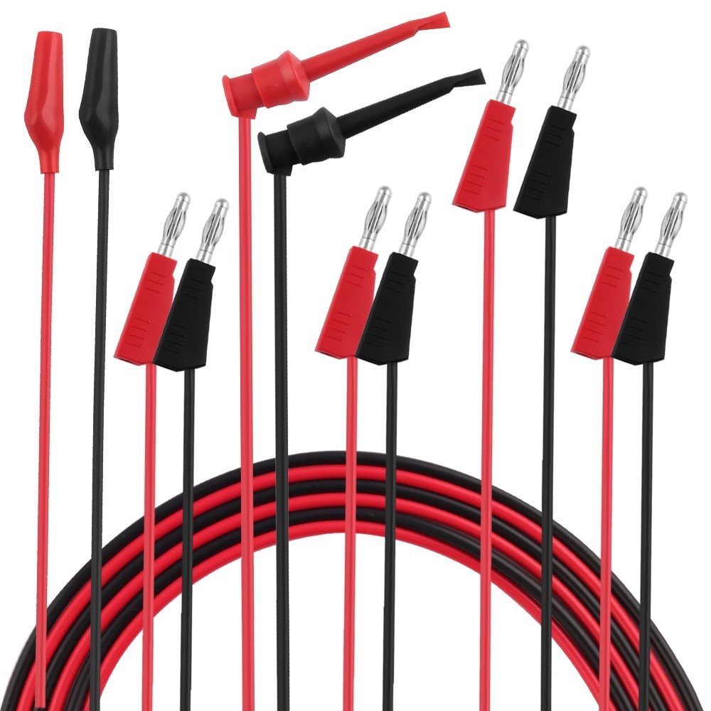 3 Pair Multimeter Test Leads Kit Banana to Alligator, Banana to Banana, Mini Hoo