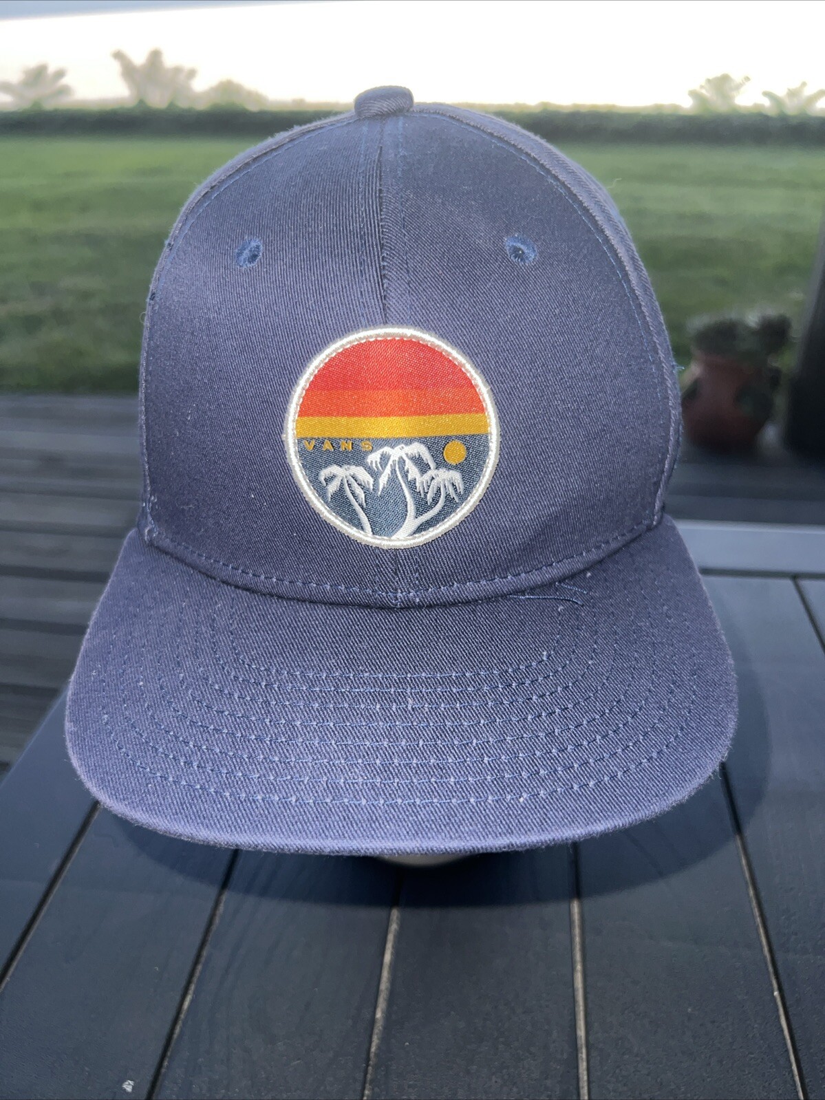 Vans Off The Wall  Palm Tree/Sunset Patch on Hat Cap thats Navy Snapback EUC