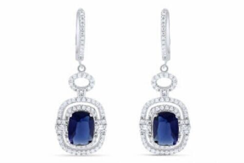 2.40Ct Lab Created Blue Sapphire Diamond Drop/Dangle Earrings White Gold Finish