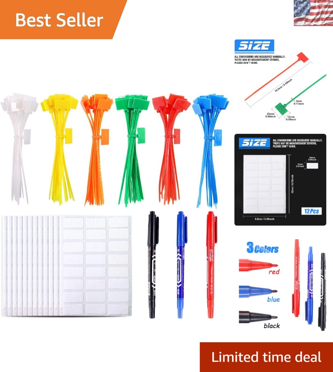 150 Self-Locking Nylon Cable Ties - Heat Resistant, Multi-Color with Labels