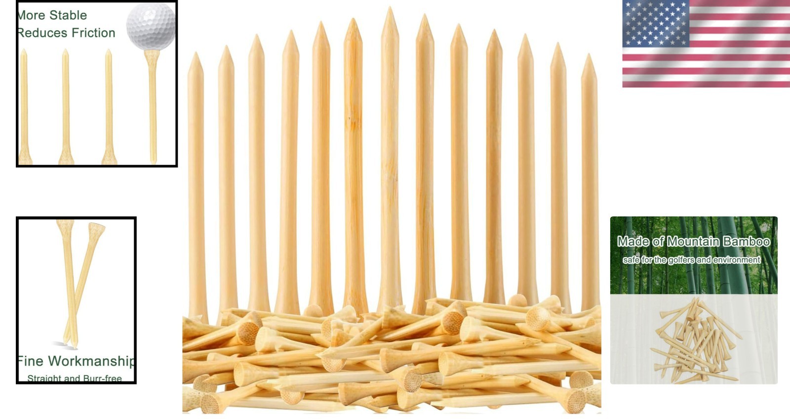 110 Pcs Biodegradable Bamboo Golf Tees 3 1/4 Inch - Durable for Beginners