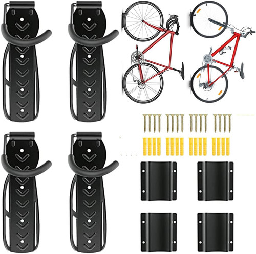 4 Pcs Heavy Duty Bike Wall Rack Pack OF 4, 4 Black