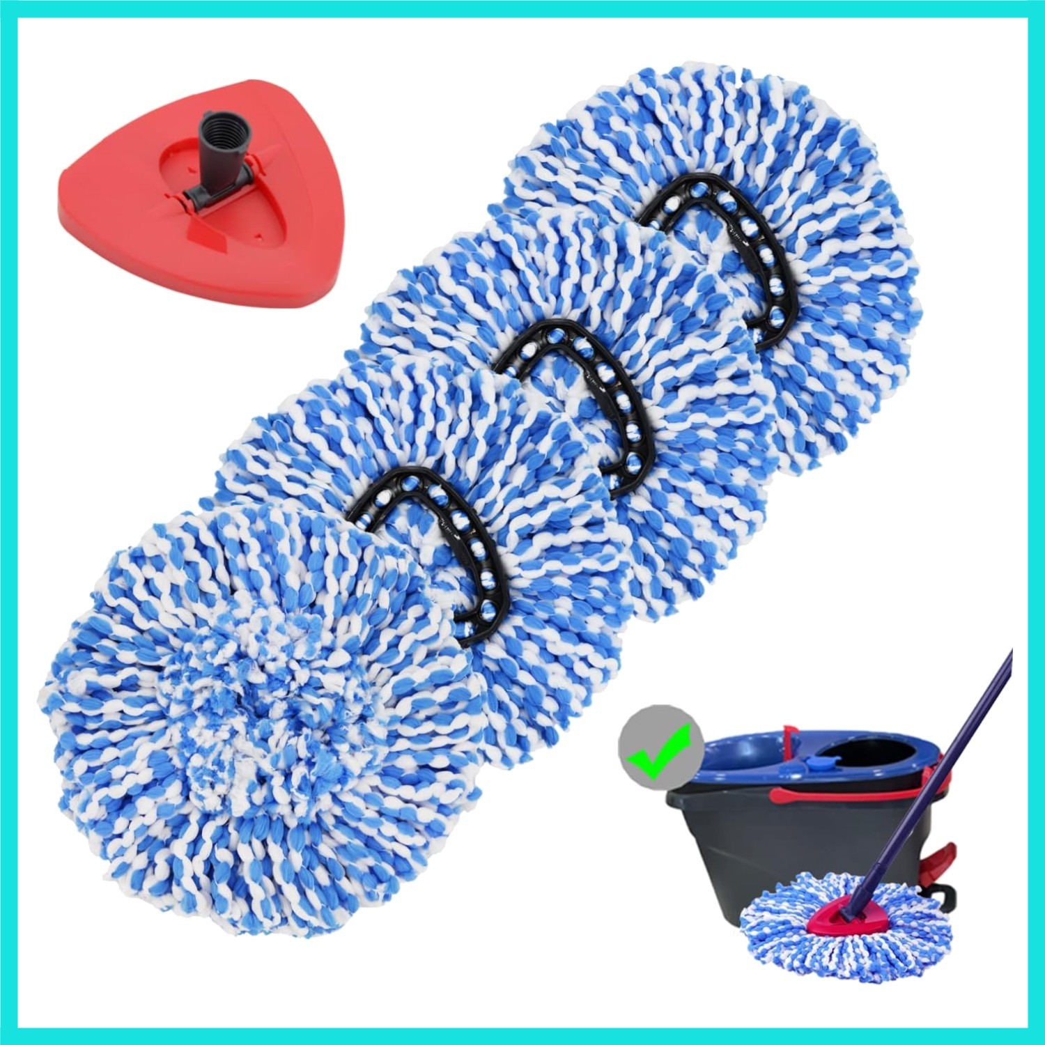 4 Pack Spin Mop Replacement Heads Microfiber Mop Refills Compatible with 2 Ta...