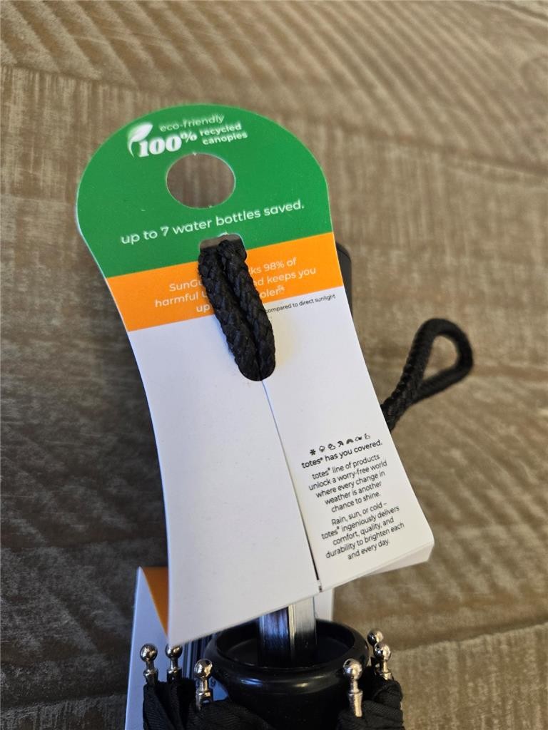 = Totes Sun Protection Umbrella Automatic Open Close 43" Coverage Black NEW