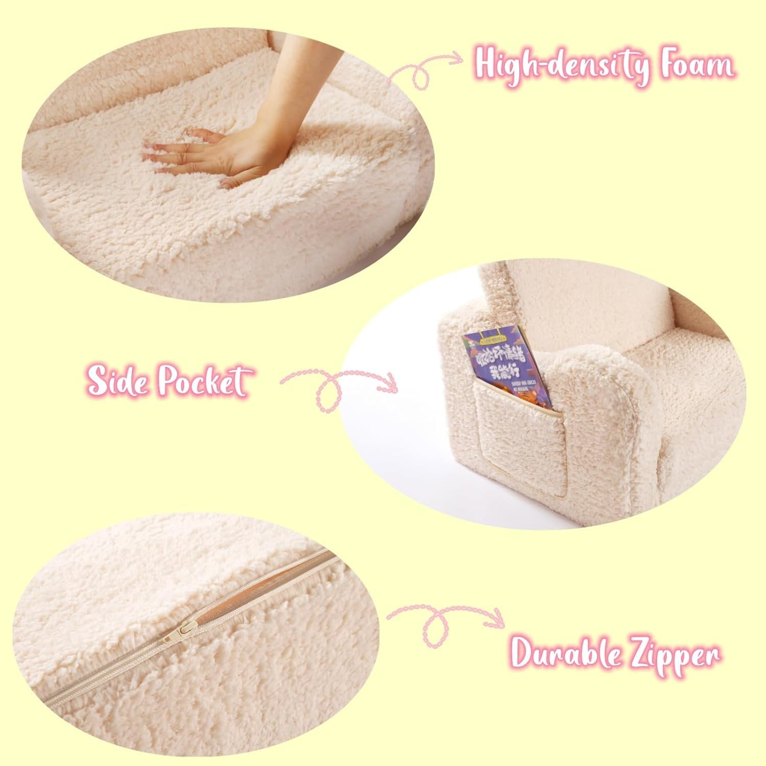 2-in-1 Kids Sofa: Flip-Out Foam Lounge Chair with Soft Sherpa Cover - Cream