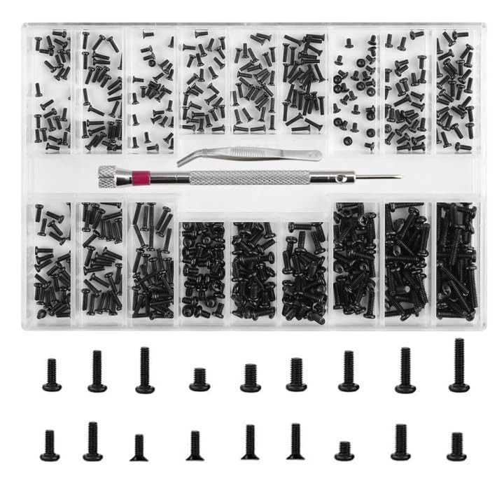 500 Pcs Micro Glasses Screws Repair Kit M1.2, M1.4, M2; 2mm to 10mm