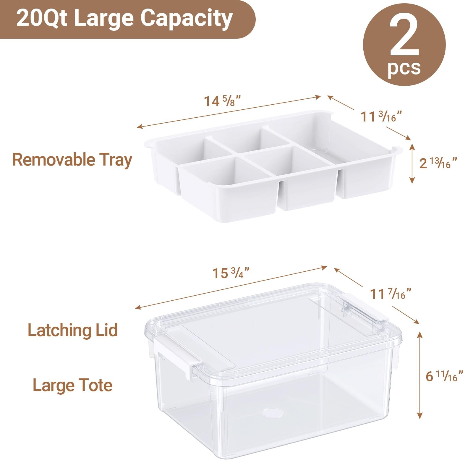40Qt Stackable Storage Bins with Lids & Trays, Clear Plastic Latching Boxes O...