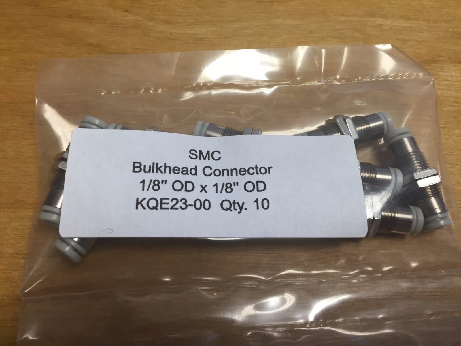 QTY 10 SMC KQE23-00 one touch Bulkhead Connector 1/8" OD X 1/8" OD push connect