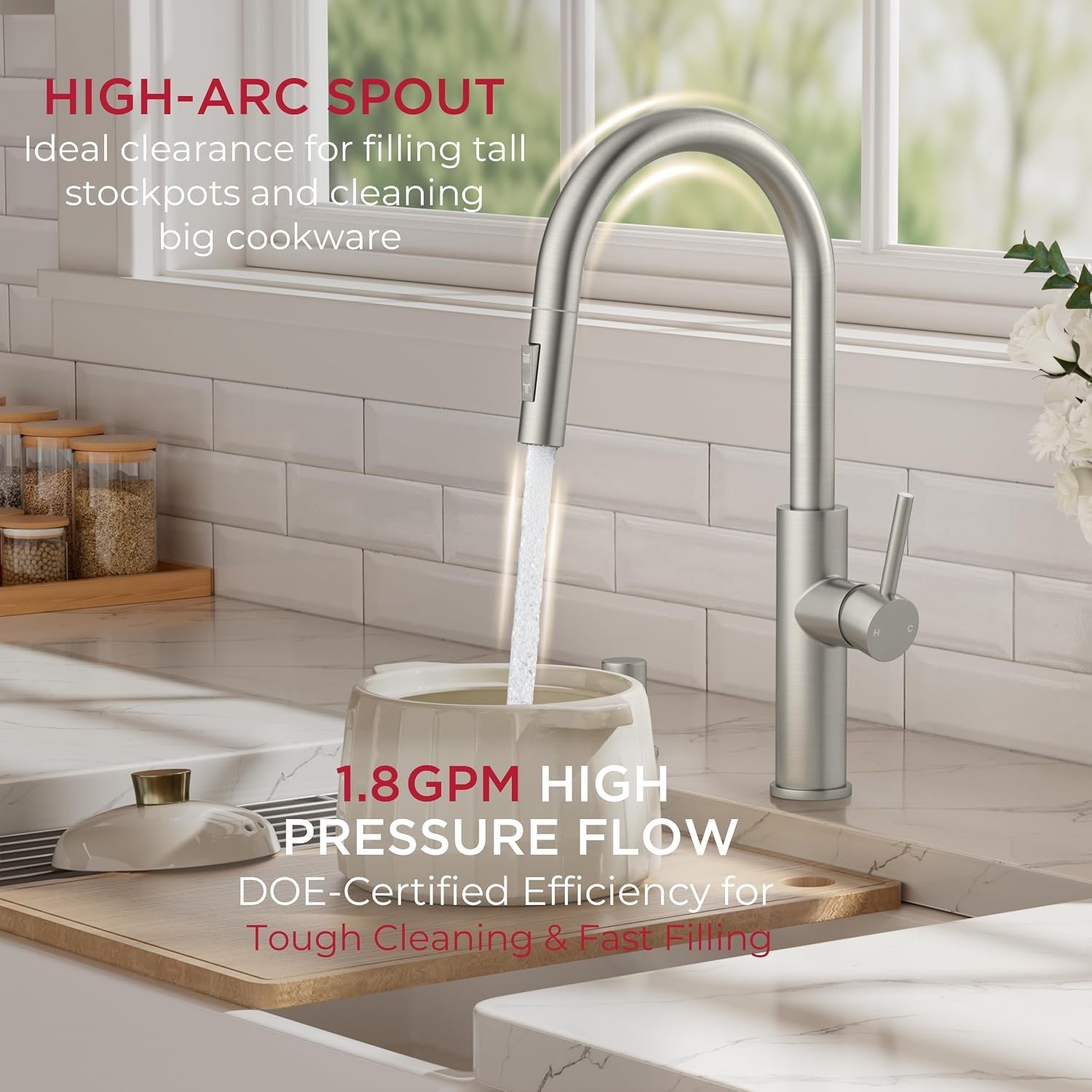 Versatile Brushed Nickel Kitchen Faucet with Pull Down Sprayer & Soap Dispenser