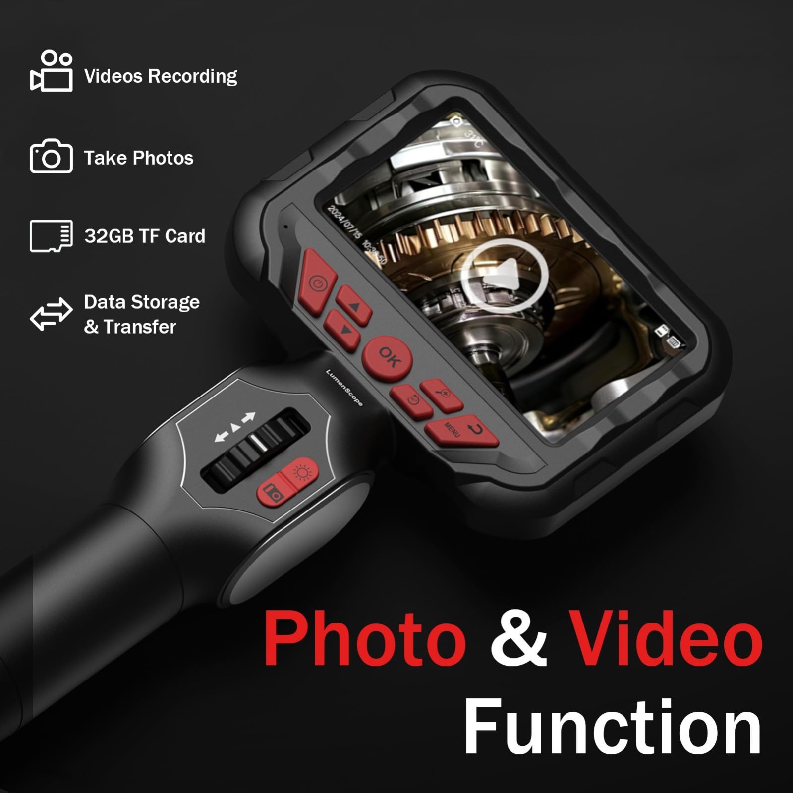 Flexible Articulating Borescope Camera with Light, 5.3FT Endoscope for Engine In