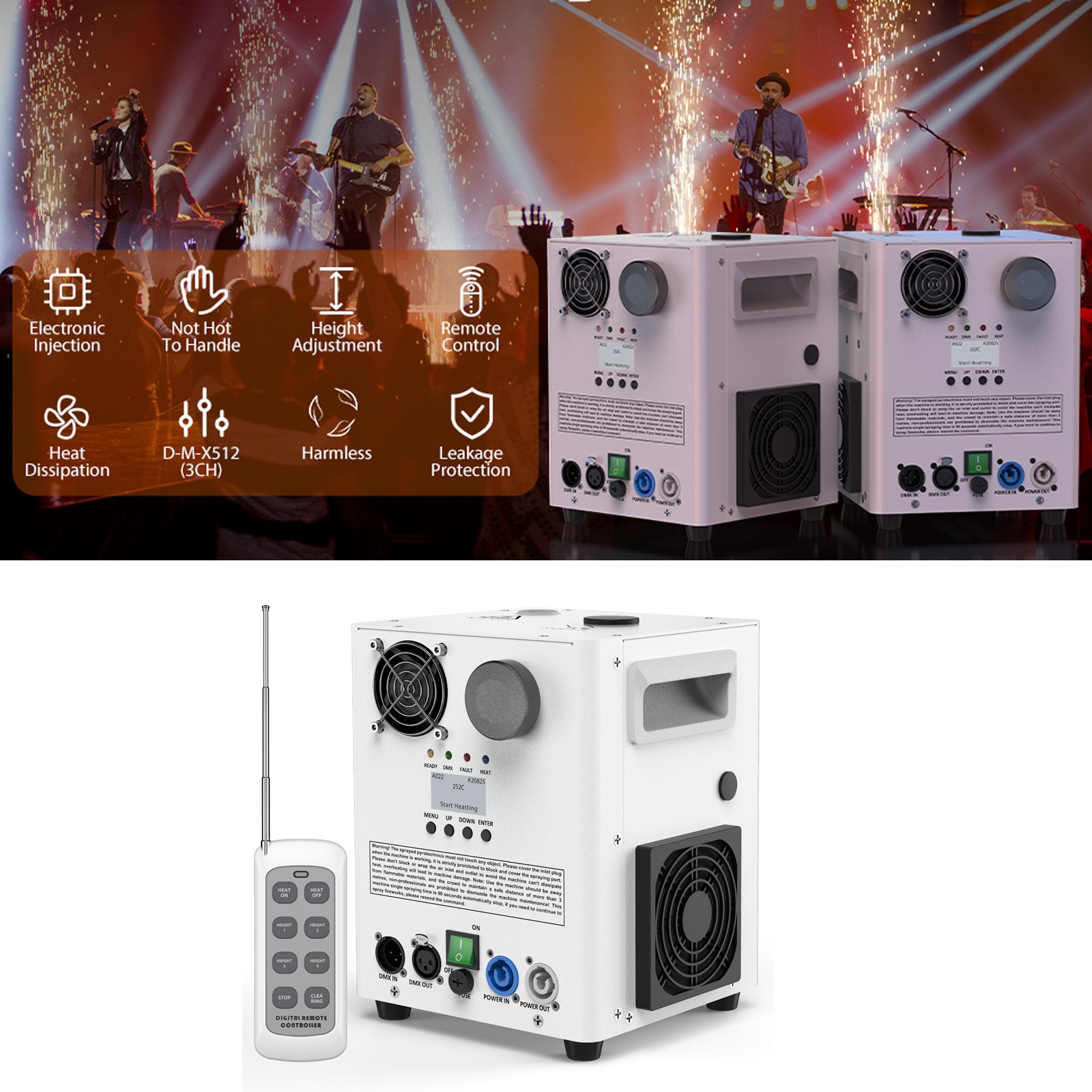 1200W Cold Spark Machine Firework Stage Effect DMX for DJ Disco Party Wedding US