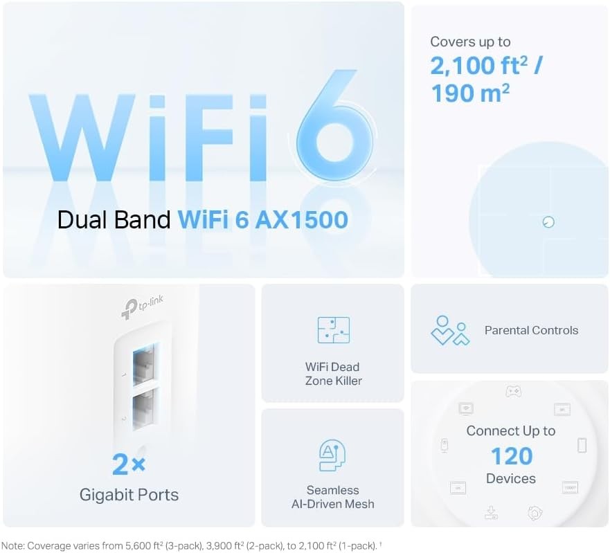 TP-Link AX1500 W-Fi 6 Mesh Router System, Deco W3000 (2-Pack) (Refurbished)