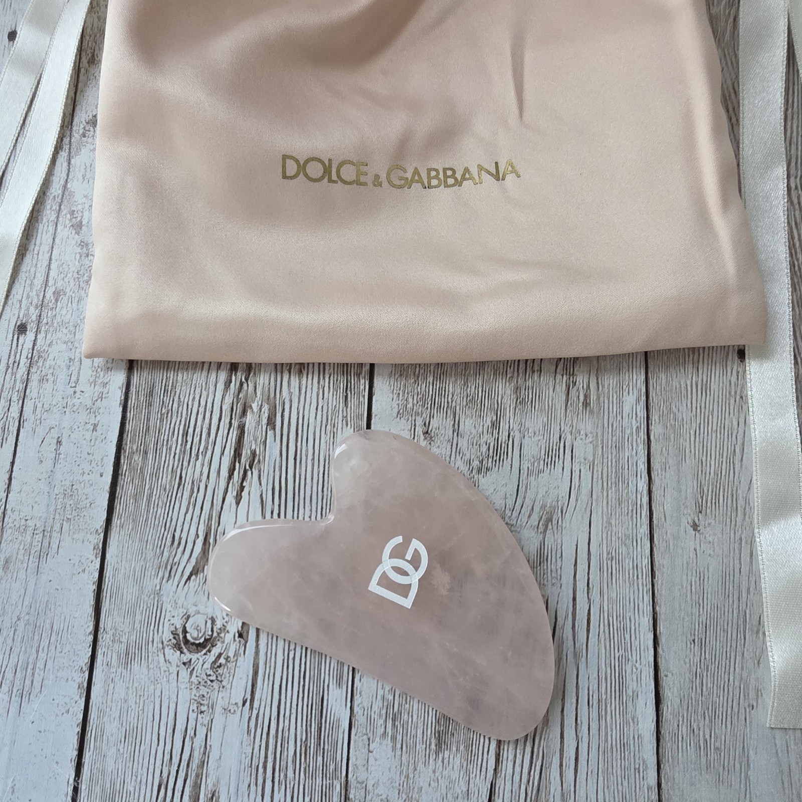Dolce & Gabbana Rose Quartz Gua Sha with Satin Pouch